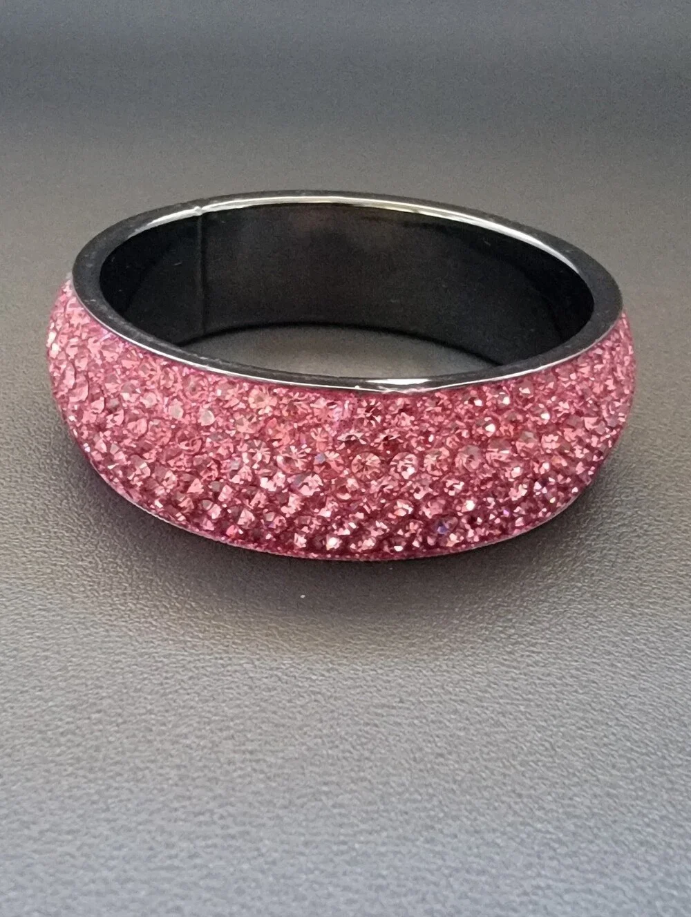 Y2K Pink Crystal Pavé Resin Bangle Bracelet Gunmetal Interior Small Wrist